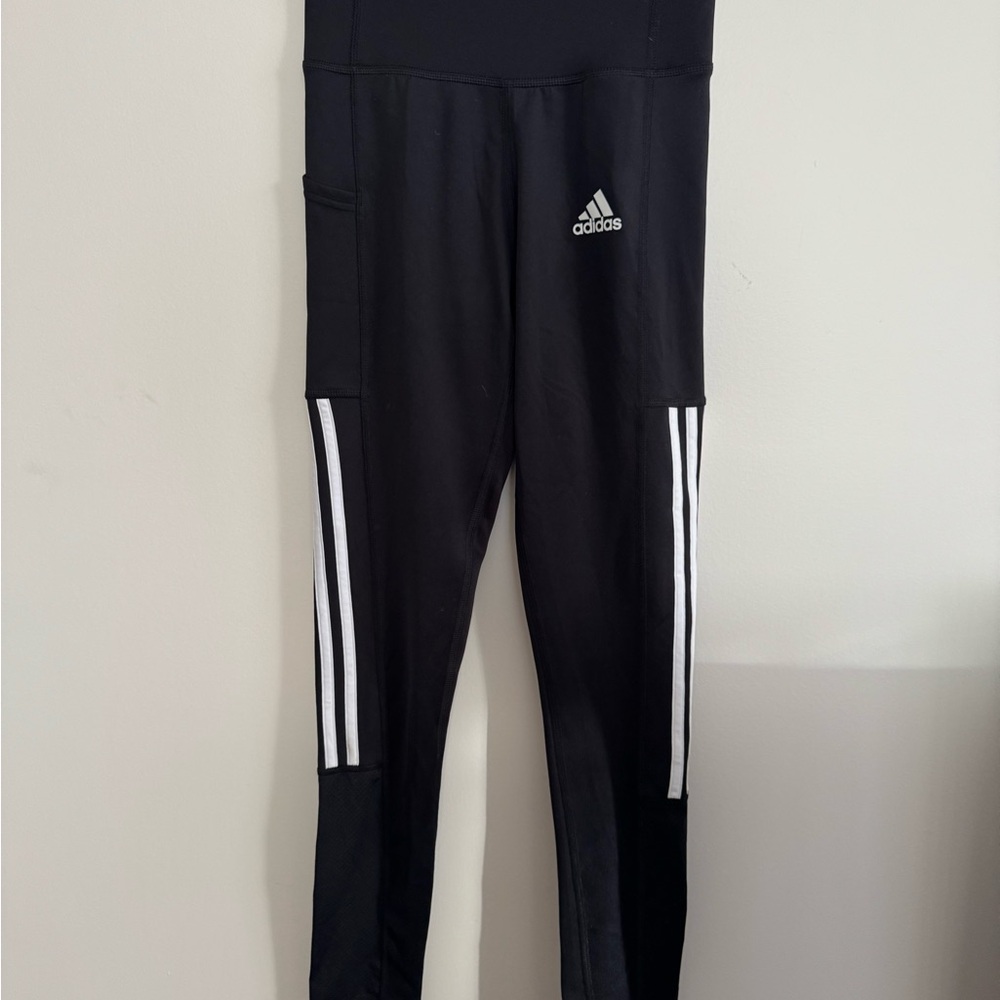 Adidas Women's Black Leggings with White Stripes